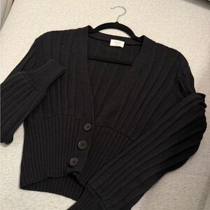 Wilfred Black Ribbed Cardigan Sweater